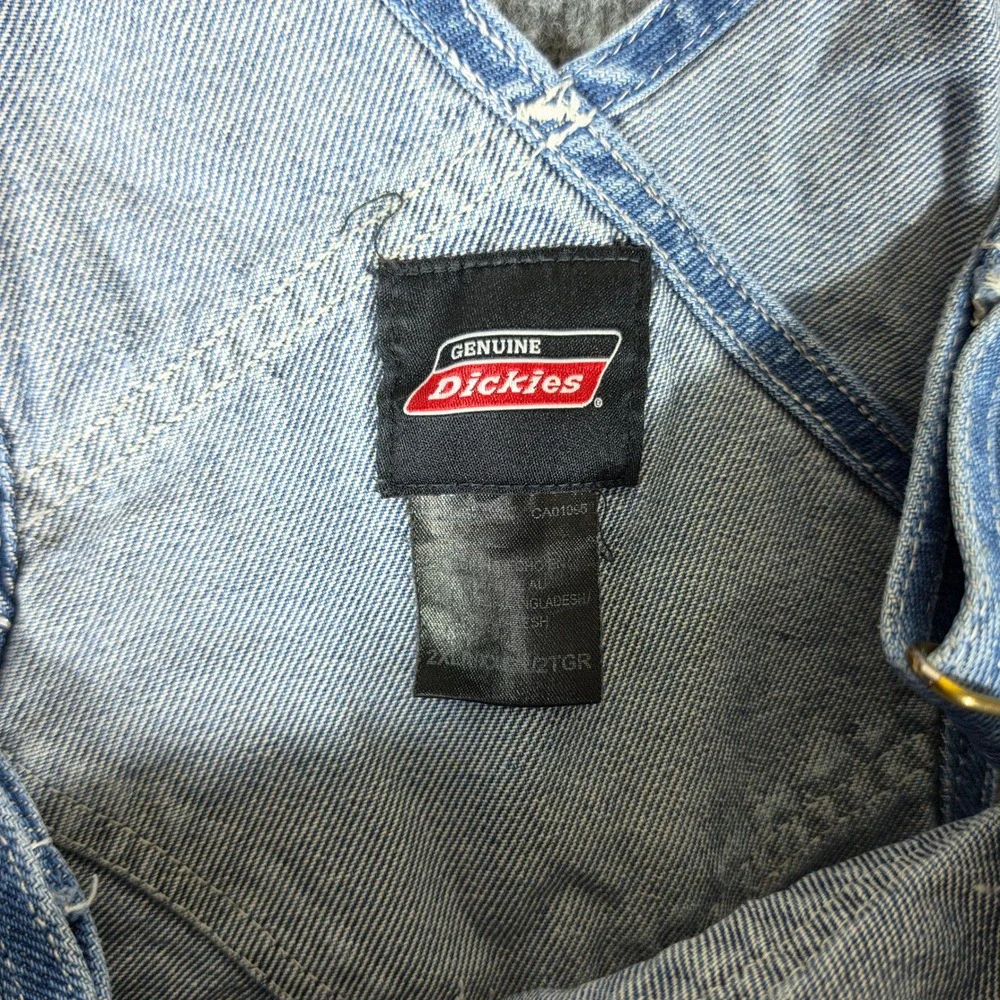 Dickies Mens 2XL Blue Denim Bib Overalls Distressed Carpenter Workwear Pants